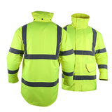 ▶ Chaqueta de seguridad reflectante de alta visibilidad para hombre, impermeable, clase 3 ANSI, forro acolchado (amarillo, 5XL)