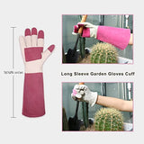 ▶ Guantes Jardinería  para mujeres y hombres, guantes de poda de rosa, piel de cerdo, resistencia a pinchazos, manga larga, guantes de jardín a prueba de espinas, guantes de trabajo de jardín con protección del antebrazo (M, rosa)