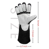 ▶ Guantes de soldador de forja de cuero de 16 pulgadas, con costuras Kevlar resistentes al calor y al fuego, refuerzos de palma, color negro y gris