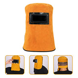 ▶ Capucha Soldador Protector de La Soldador de Cuero para Soldador de Cuero Tapa de Molienda con Cuello Drapeado de Hombro Filtro de Oscurecimiento de Drapeado Naranja