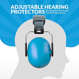 ▶ Orejeras de protección auditiva y reducción de ruido - Ligeras, ajustables y plegables NRR 20dB Protección auditiva de seguridad para disparar, trabajo con maquinaria pesada y caza Se adapta a adultos y niños, azul