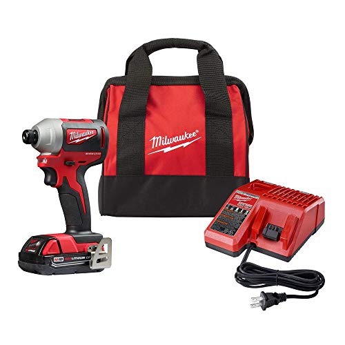 Taladro de impacto Milwaukee 2850-21P SB M18 Kit de destornillador de impacto inalámbrico compacto sin escobillas de 0,25 pulgadas con 1 batería