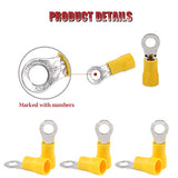 💢 Hilitchi 100pcs 12 – 10 AWG Terminales aislados anillo Electrical Wire Crimp Conectores (Amarillo, M5), Yellow - M5