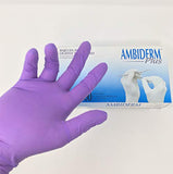 ▶ GUANTE NO ESTERIL MEDIANO PLUS LATEX DESECHABLE BAJO EN POLVO LISO VIOLETA CAJA C/100