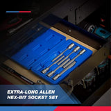 ▶ NEIKO Juego de vasos Allen hexagonales extralargos de 3/8", métricos, de 3 mm a 10 mm | Juego de 7 piezas, acero S2 y Cr-V