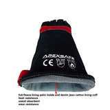 ▶ Guantes de soldador de forja de cuero, resistentes al calor y al fuego, guantes para Tig, Mig, barbacoa, horno, parrilla, chimenea, hornear, horno, estufa, soporte de ollas, soldador, guante de manejo de animales. Negro - 16 pulgadas