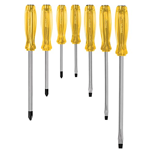 ▶ PRETUL  Juego de 7 desarmadores de golpe, mango ámbar de PVC