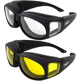 ▶ Global Vision Outfitter - 2 pares de gafas de seguridad con marco negro transparente + lentes amarillas acolchadas, ajuste sobre gafas de seguridad