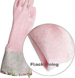 ▶ Guantes de goma de látex impermeables para lavavajillas, puños largos y forro de flocado, 2 pares (mediano)
