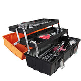 ▶ Caja de herramientas de plástico de 17 pulgadas, organizador de caja de herramientas portátil de almacenamiento multifunción de 3 niveles, negro/naranja ATRJH-3430T