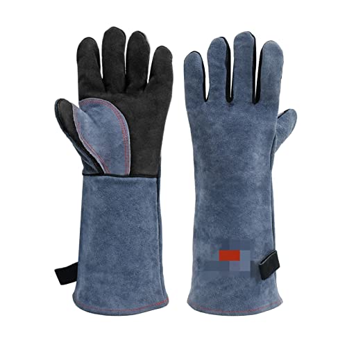 ▶ Guantes de soldador Ajuste for trabajos de soldador con soldadores de palma azul de espeso vaca, cuero, cuero, estufa de cocina, pinchazos, resistente a la punción Barbacoa Guante