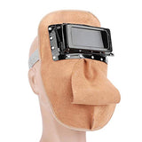 ▶ Capucha Soldador de Piel de Vaca Montada en la Cabeza Tapa de Doble Lente Antisalpicaduras Aislamiento Térmico Protección de Seguridad Capucha de Sombra Ancha Máscara de Soldador para Soldadura Eléc