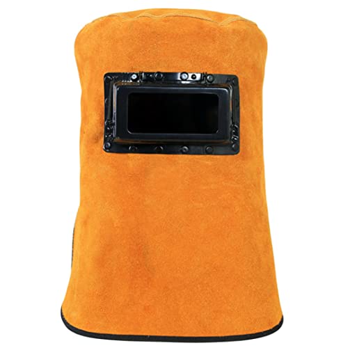 ▶ Capucha de soldadura Casco de cuero resistente al calor con lente de filtro con cuello con cuello de protección de la cara de la cara de la soldadora Accesorios de