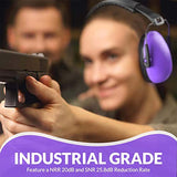 ▶ Orejeras de protección auditiva y reducción de ruido, ligeras, ajustables y plegables NRR 20 dB, protección de oídos de seguridad para disparos, maquinaria pesada, trabajo y caza, para adultos y niños, color morado