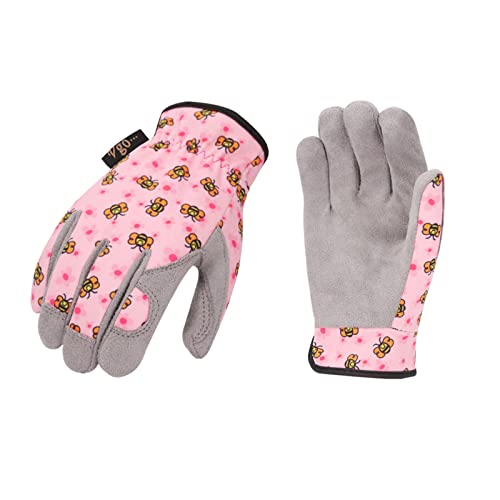 ▶ Guantes de jardinería para niños de 3 a 9 años, guantes de trabajo para patio para niños, guantes de trabajo de seguridad suaves para jugar al aire libre (S, rosa azul, KID-MF7362)