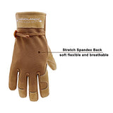 Guantes de trabajo de cuero para mujer, 2 pares de guantes de jardinería de piel de vaca, transpirables, guantes de trabajo para conductor, mecánico, construcción, patio (mediano, marrón)