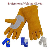 ▶ Guantes de Soldador Spot MUÑECO Guantes de 14"35 cm Splith Cowhide Worker Worker Gloves Reforzado Thumb Palm Revista Guante de Soldadura de Palanca Peso Ligero y ampliamente Utilizado
