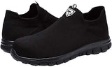 ▶ LARNMERN Calcetines de punta de acero, zapatos de seguridad para el trabajo, ligeros, industriales y de construcción, zapatos sin cordones, Negro, 12.5 Women/11 Men
