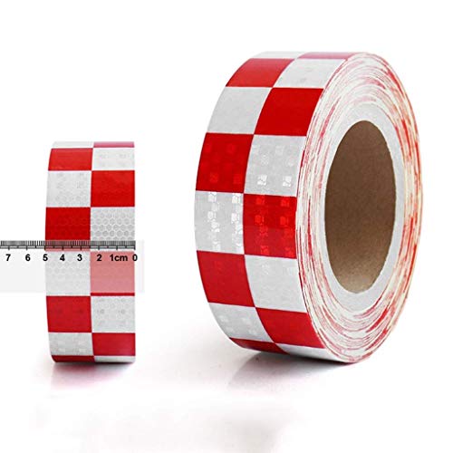 ▶ Cinta Reflectante Tira De Cuadrícula Roja Y Blanca Película De Advertencia De Tráfico Cuerpo De Camión con Seguridad Pegatinas Luminosas Llamativas Pegatinas De Advertencia De Ingeniería (5Cm20M) CIN