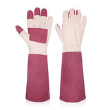 ▶ Guantes Jardinería  para mujeres y hombres, guantes de poda de rosa, piel de cerdo, resistencia a pinchazos, manga larga, guantes de jardín a prueba de espinas, guantes de trabajo de jardín con protección del antebrazo (M, rosa)