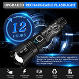 🔦 Linterna recargable Goreit - Linterna de alta intensidad recargable, 20000 lúmenes, linternas LED XHP70.2 USB, luz de flash superbrillante, linternas de mano de alta potencia para acampar, IP67 impermeable, con zoom