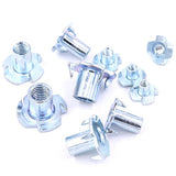 💢 Hilitchi 105 tuercas en T de acero chapado en zinc M4 5 6 8 10, kit surtido de tuercas de cuatro garras para escalada de roca de madera, sostiene muebles de armarios