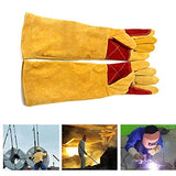 ▶ Guantes de soldador de cuero, guantes de soldadura, guantes de soldador de cuero ignífugo, guantes de soldadura de palo calor, para soldador tiig, horno, chimenea y más, camping, estufa, barbacoa