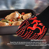 ▶ Guantes ignífugos  Barbacoa, Guantes para Horno 800 °C / 1472 °F, Guantes Asador de Parrilla Aislamiento Térmico Altas Temperaturas, Antideslizantes, con Pinzas de Acero Inoxidable, para Barbacoa, Cocción, Horneado (Rojo)