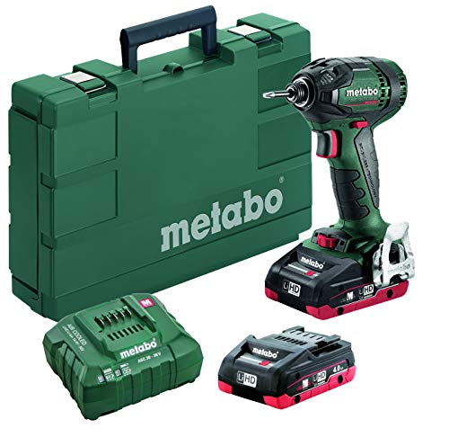 ▶ METABO Taladro inalámbrico  de  impacto hexagonal sin escobillas de 18 V 1/4 pulgadas, 2 unidades de 4,0 Ah Lihd (602396520 18 LTX 200 BL 4.0), controladores de impacto y llaves de impacto