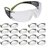 3M Gafas de seguridad, SecureFit, paquete de 20, ANSI Z87, lente transparente antiarañazos, marco verde/negro, patillas flexibles