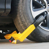 ▶ Bloqueo de abrazadera de rueda de seguridad para neumáticos, bloqueo antirrobo, máximo de 15.5 pulgadas de ancho y alcance de 8.5 pulgadas, ajuste universal, remolques, SUV, barcos, ATV, motocicletas, carrito de golf, bloqueo de rueda amarillo/negro