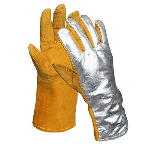 ▶ Guantes de seguridad de trabajo / Guantes de protección / papel de aluminio 250-300 grados aislamiento térmico de alta temperatura protección contra la radiación guantes de cocción resistentes al calo