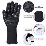 ▶ Guantes ignífugos Guantes para barbacoa, 1762 °F, resistentes al calor, certificado EN407, guantes de parrilla de 13 pulgadas para ahumar, hornear, cocinar, fogata (textura de llamas negras)