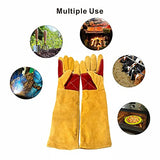 ▶ Guantes de soldador de cuero, guantes de soldadura, guantes de soldador de cuero ignífugo, guantes de soldadura de palo calor, para soldador tiig, horno, chimenea y más, camping, estufa, barbacoa