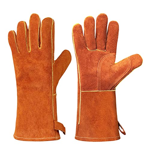 ▶ Guantes de soldador Guantes de soldador de cuero de invierno resistente a alta temperatura resistente al desgaste wear-resistant, anti-scalding, flame retardant
