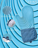 ▶ Guantes ignífugos Guantes de horno de silicona, resistentes al calor, juego de manoplas de cocina antideslizantes con mini guantes de horno y almohadillas calientes, perfectos para hornear, forro acolchado, caja de regalo, azul y azul