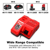 ▶ Lilocaja Cargador de batería multivoltaje M12 y M18 de repuesto para Milwaukee Rapid Charger 48-59-1812, compatible con Milwaukee M12 12V y M18 18V batería de iones de litio 48-11-2420 48-11-2401 48-11-1840