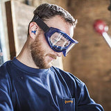 ▶ Gafas de seguridad Odyssey II S80200, antiniebla, resistente a los arañazos, protector de ojos sin látex para hombres y mujeres con lente transparente de doble panel, marco azul