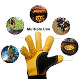 ▶ Guantes de soldador  piel resistentes al calor y al fuego con costuras de Kevlar, guantes perfectos para soldadura/horno/parrilla/barbacoa/chimenea/estufa/soporte para ollas/soldadora/manipulación de animales, (14 pulgadas-negro)
