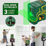 Nivel láser recargable verde, tres módulos con 2 cabezales láser, línea horizontal/vertical y línea cruzada, 44,8 m, modo autonivelante y pulso, soporte magnético, rotación de 360°, IP54 - MTM310B