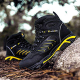 ▶  LARNMERN Botas de punta de acero a prueba de pinchazos para hombres, indestructibles, cómodas, antideslizantes, antiestáticas, botas de trabajo de seguridad al aire libre L91185 (31.0 cm, Negro amarillo)