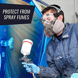 ▶ Máscara respiradora para pintura en aerosol, carpintería, soldadura, polvo y seguridad general con gafas de ojos transparentes, 10 filtros de repuesto, media cubierta con gafas de seguridad