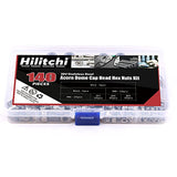 ▶ Hilitchi 140-pcs M3 M4 M5 M6 M8 M10 M12 Acorn Dome Cap Head Kit Surtido de tuercas hexagonales de acero inoxidable 304