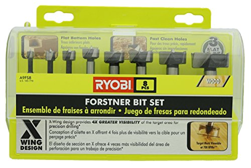 Juego de brocas Forstner X-Wing de 8 piezas para trabajar la madera Ryobi A9FS8R1