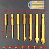 ▶ Juego de Brocas para Vidrio y Azulejos 3-12mm 7PCS, Carburo de Tungsteno Recubierto Titanio Herramienta Perforación Cerámica hormigón Mango Hexagonal para Vidrio Azulejos Cerámica y Espejos