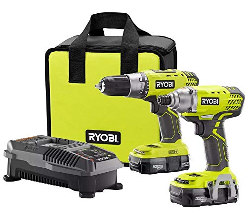 Juego de herramientas Ryobis Tools RYOBI 18V ONE+ Kit combinado de taladro inalámbrico de iones de litio y destornillador de impacto (2 herramientas) con (2) baterías