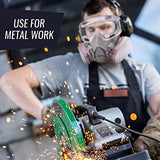 ▶ Máscara respiradora para pintura en aerosol, carpintería, soldadura, polvo y seguridad general con gafas de ojos transparentes, 10 filtros de repuesto, media cubierta con gafas de seguridad