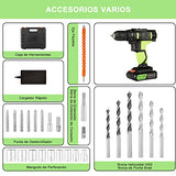 ▶ Taladro Inalambrico, 21V de Doble Velocidad, Ajuste de par 18+1, Equipado con un Conjunto de Accesorios como Taladro Transversal, Taladro Helicoidal y Taladro de Ranura, para Atornillar y Taladrar