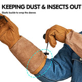 ▶ Guantes de jardinería  a prueba de espinas con puño de piel sintética de cerdo extendido de cuero sintético para hombre (Talla L/G, marrón, SL6592M)