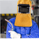▶ Capucha de Soldador Soldadura de la cara de la cubierta de la campana del soldador del casco de cuero resistente al calor con lente de filtro de protección de la cara del cuello de los ojos de la soldadora accesorios de
